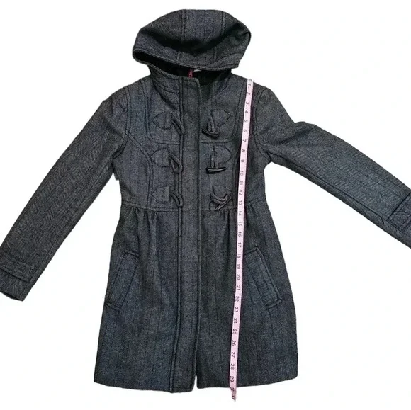 H&M Divided Gray Wool Blend Toggle Coat Hooded Y2K Academia Jacket Size 4 Preppy - Picture 7 of 7